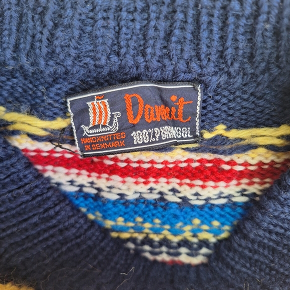 DANNIT Denmark Fair Isle Yoke Hand Knitt Wool Sweater Womans - Picture 3 of 7